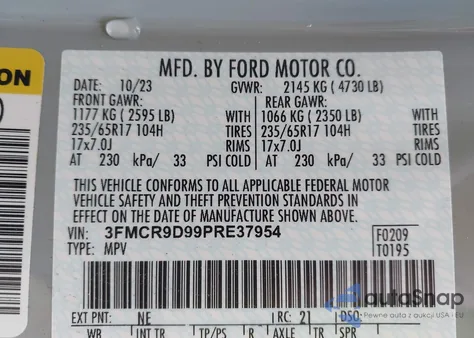 2023 Ford Bronco Sport Badlands из США, поврежденный, VIN 3FMCR9D99PRE37954